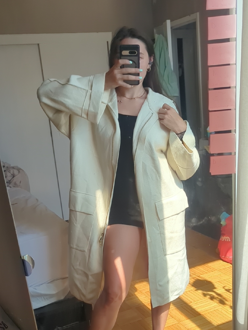 Zara Cream Zip-Front Trench Coat
